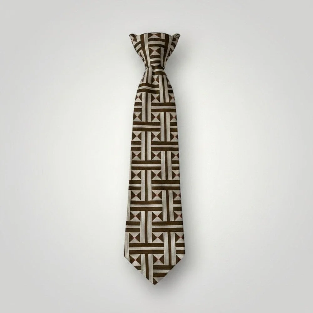 Pierre Balmain Silk Necktie Vtg Brown Geometric Couture France Designer Art Deco